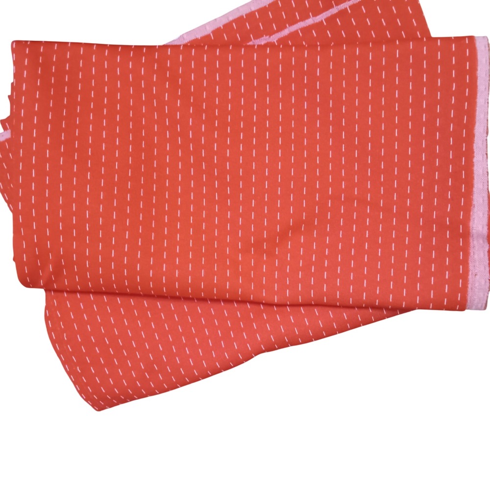 Vintage Red Polyester Fabric with White Dashed Pattern 60"x47" and 60x32" pieces